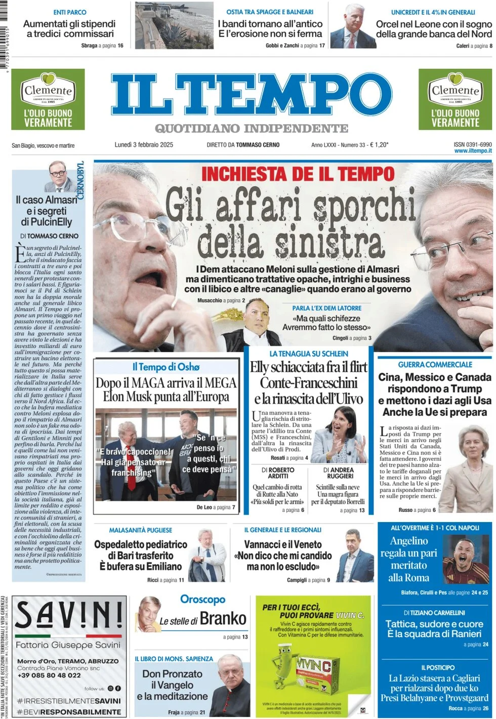 anteprima della prima pagina di il-tempo del 03/02/2025