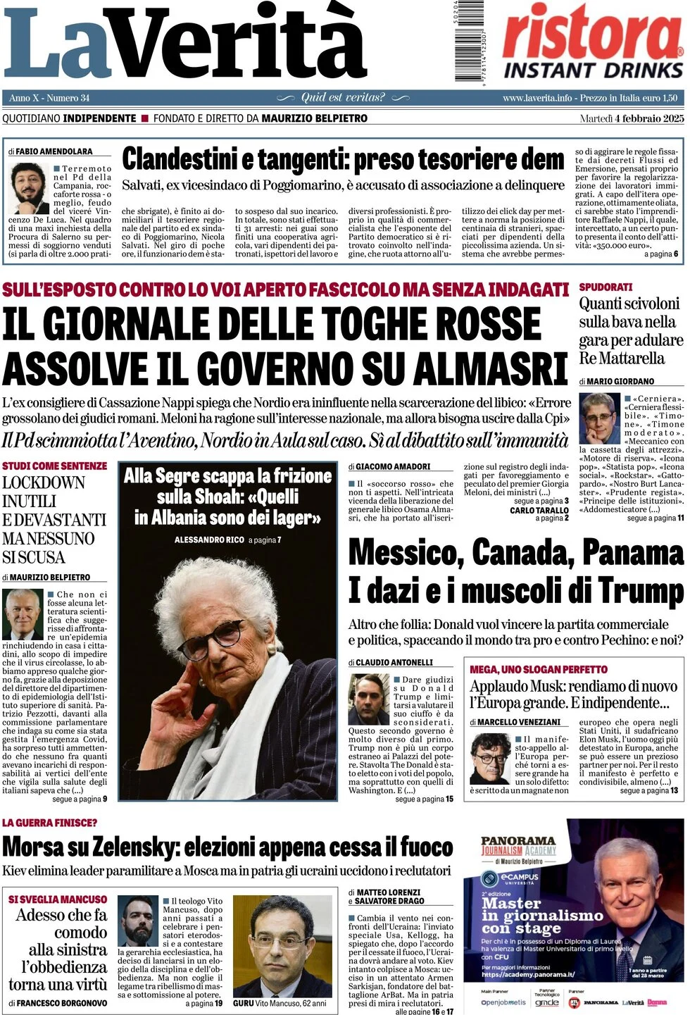 anteprima della prima pagina di la-verit del 04/02/2025