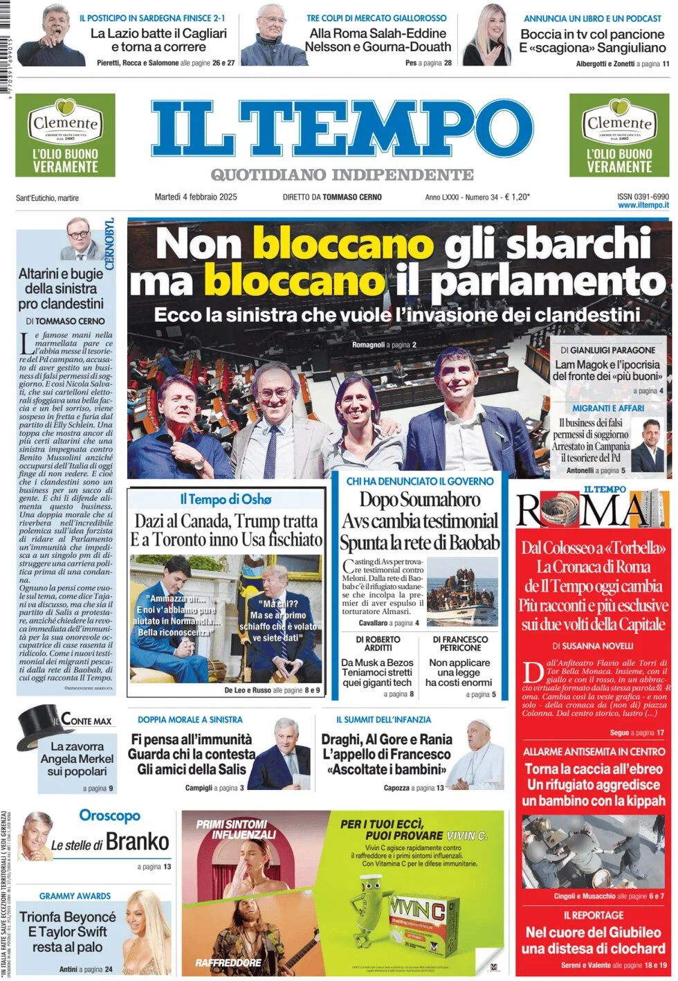 anteprima della prima pagina di il-tempo del 04/02/2025