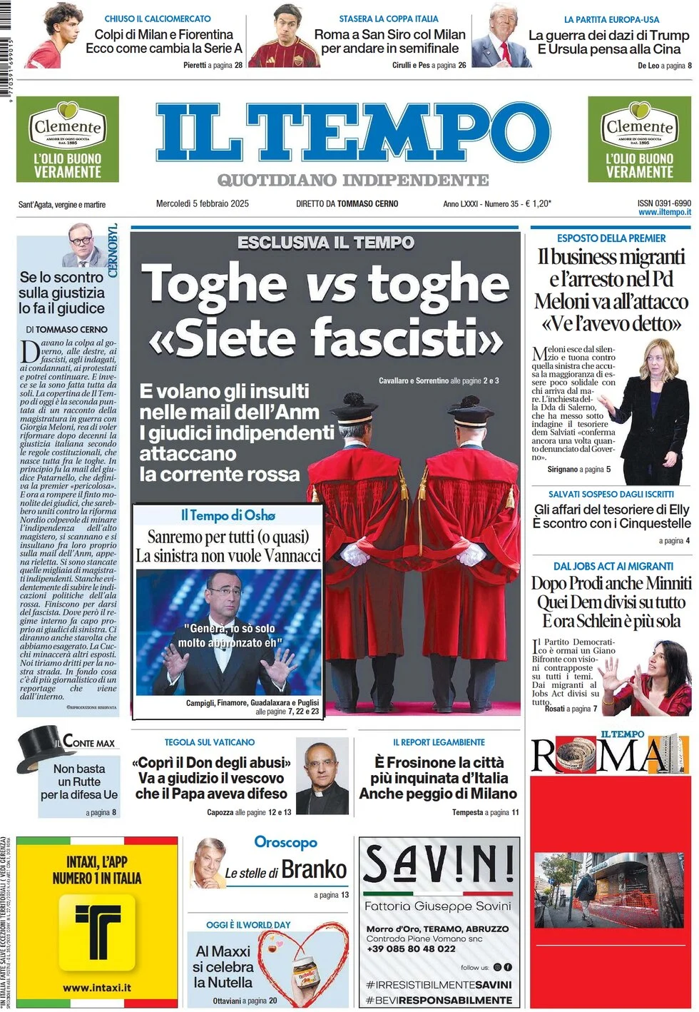 anteprima della prima pagina di il-tempo del 05/02/2025