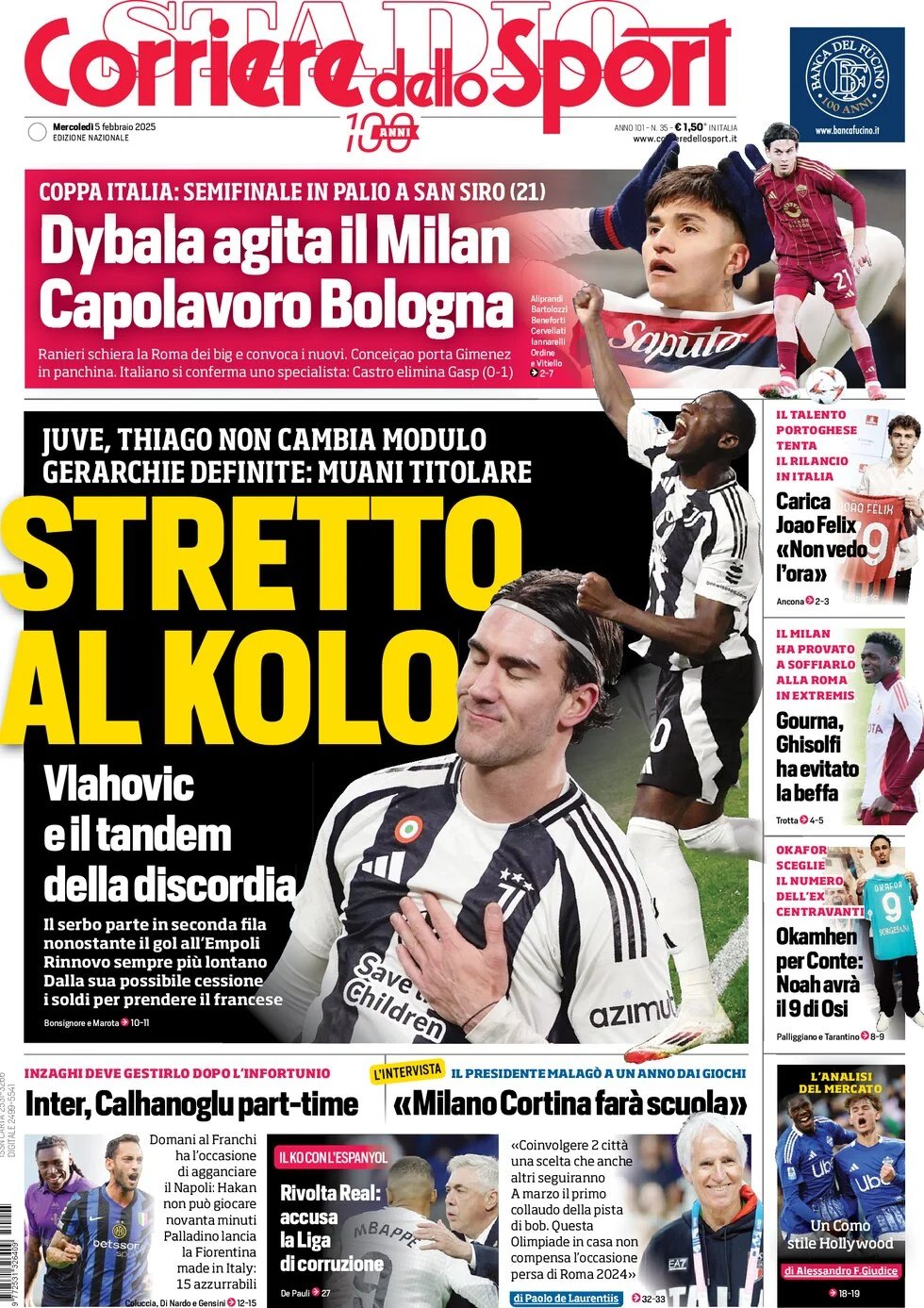 anteprima della prima pagina di corriere-dello-sport del 05/02/2025