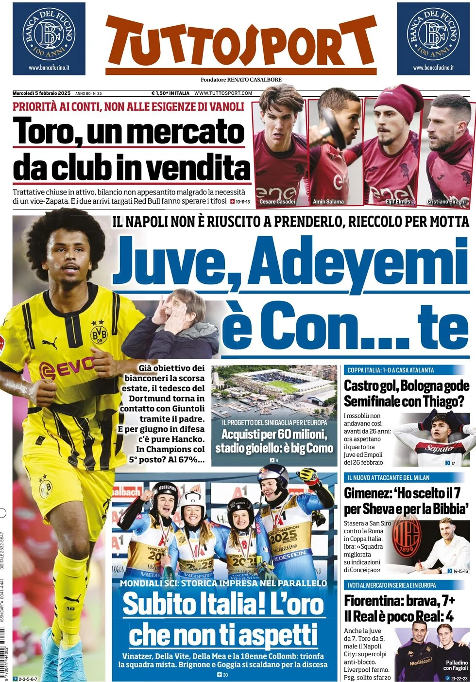 anteprima della prima pagina di tuttosport del 05/02/2025