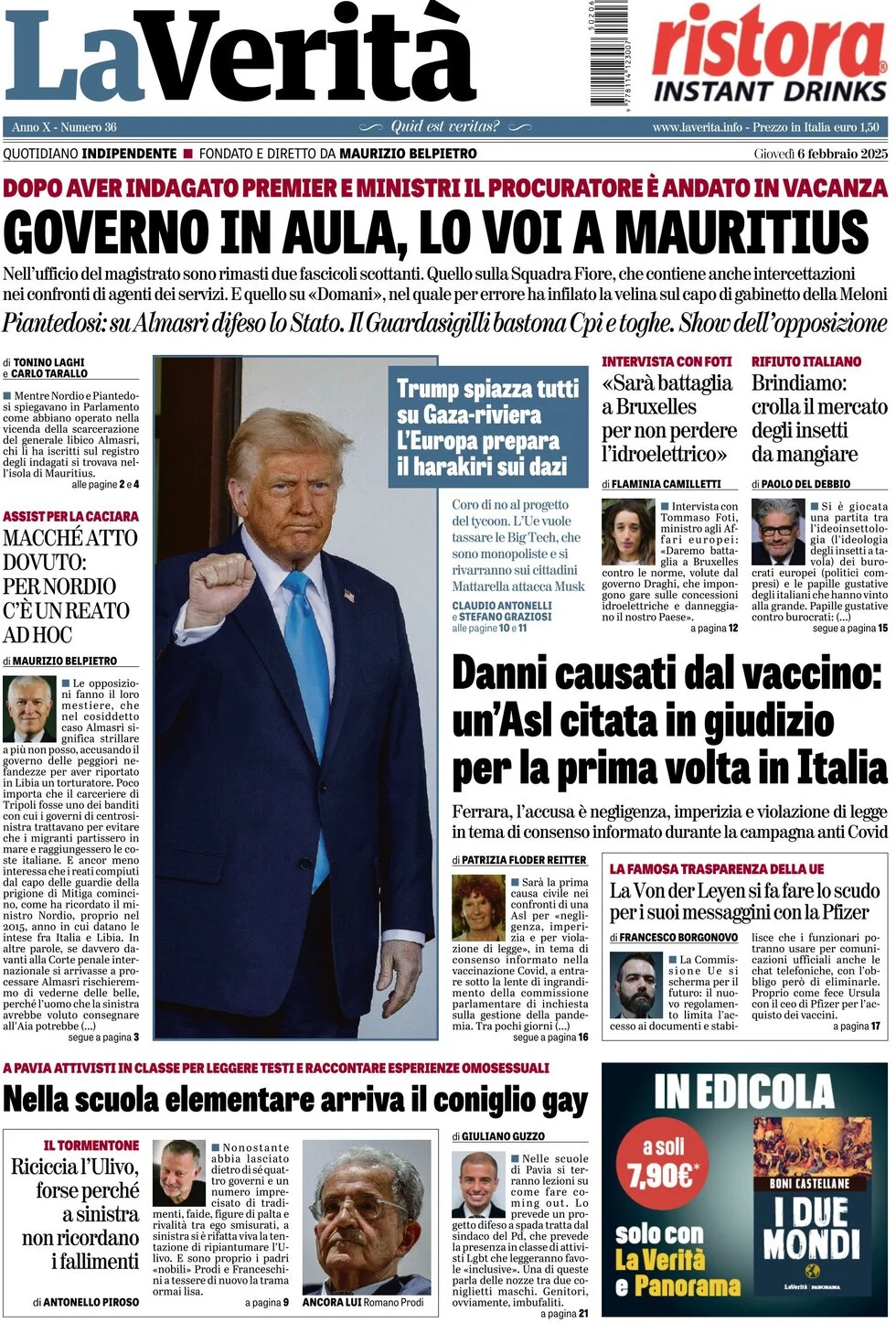 anteprima della prima pagina di la-verit del 06/02/2025