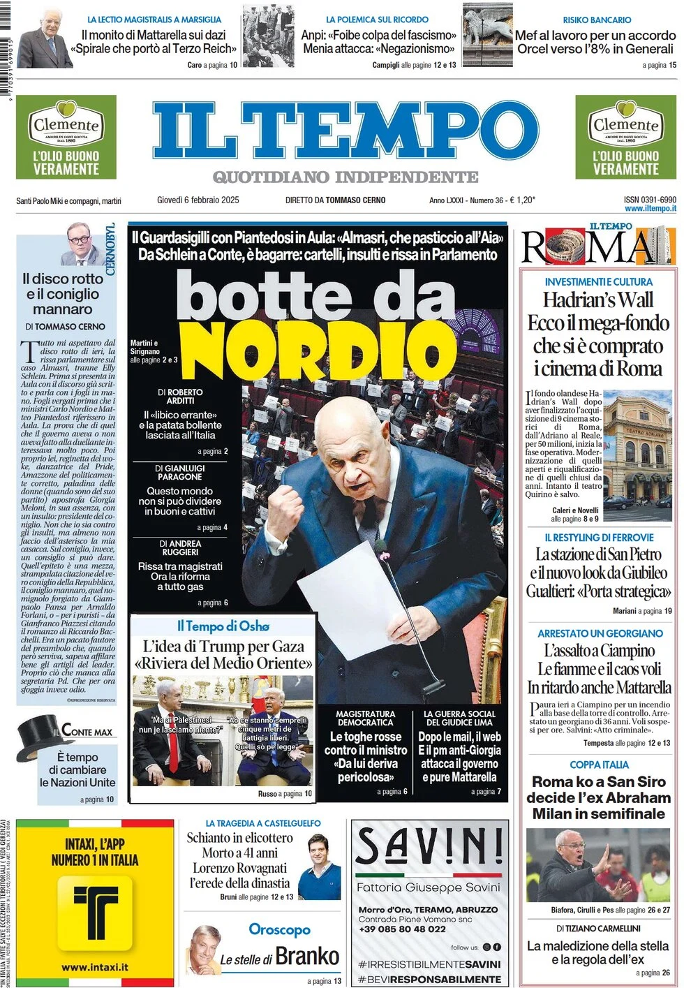 anteprima della prima pagina di il-tempo del 06/02/2025