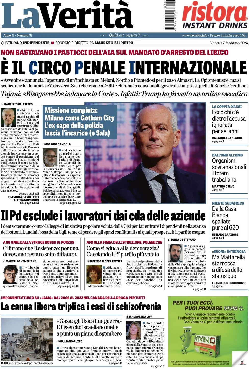 anteprima della prima pagina di la-verit del 07/02/2025