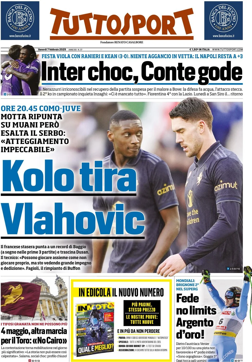 anteprima della prima pagina di tuttosport del 07/02/2025