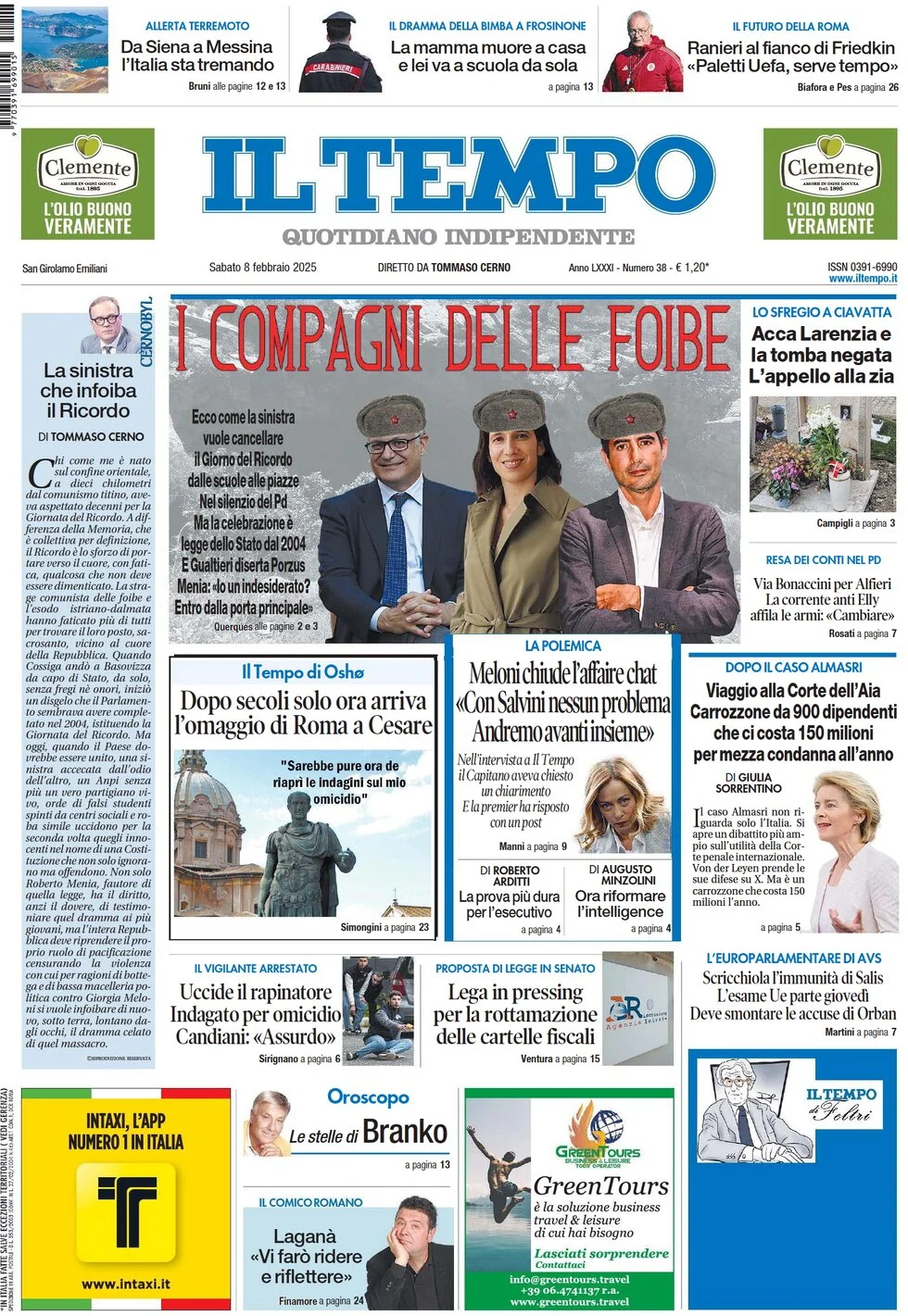 anteprima della prima pagina di il-tempo del 08/02/2025