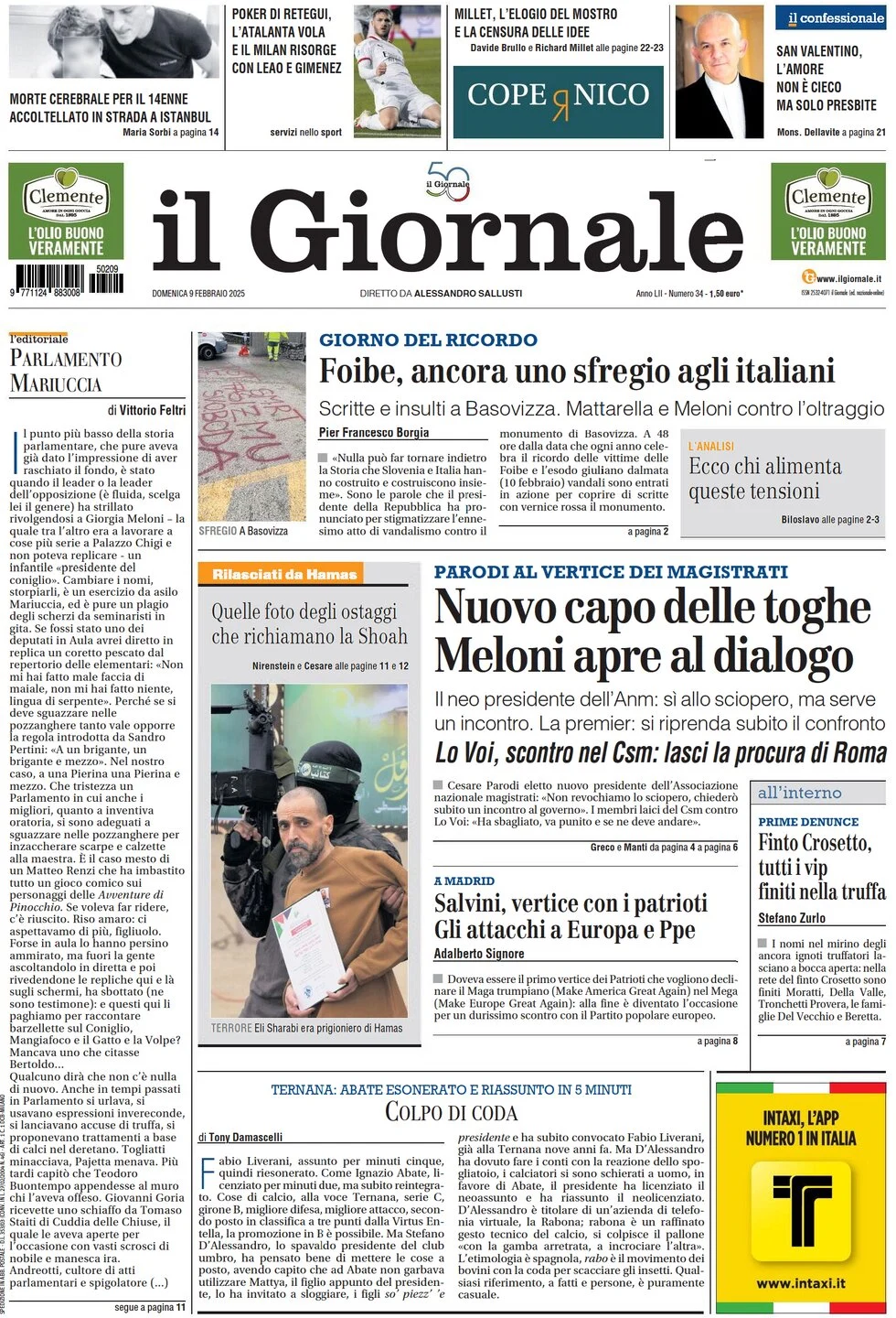 anteprima della prima pagina di il-giornale del 09/02/2025