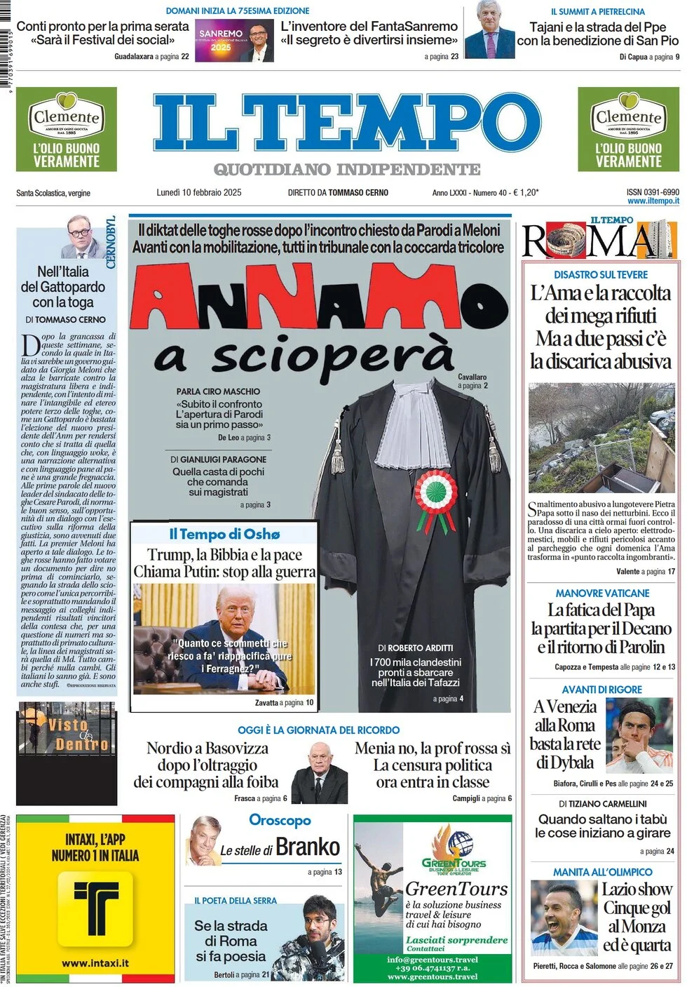 anteprima della prima pagina di il-tempo del 10/02/2025