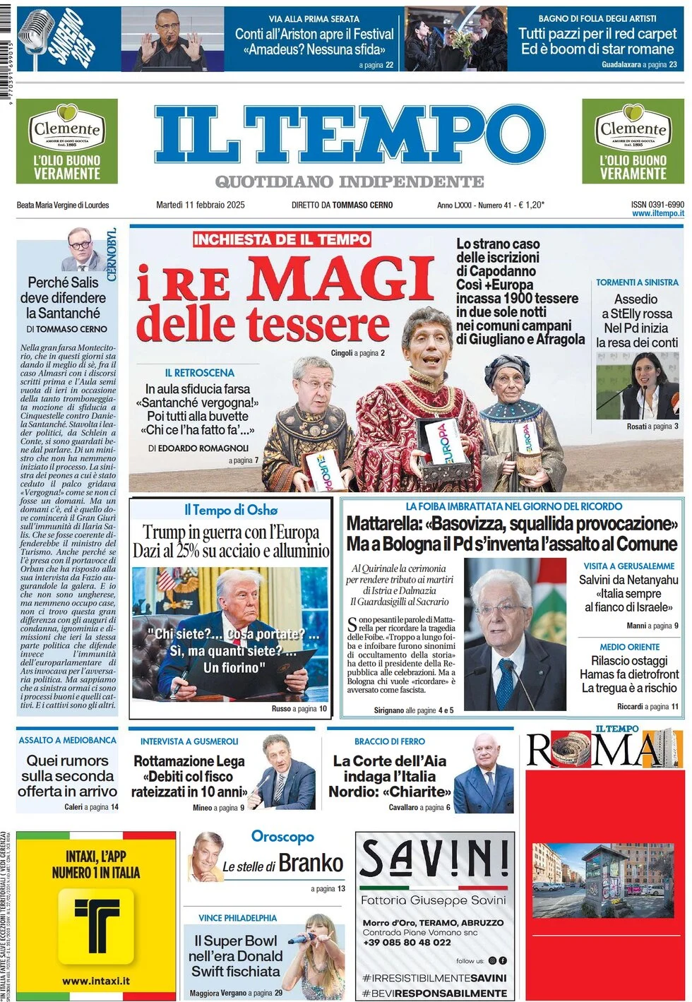 anteprima della prima pagina di il-tempo del 11/02/2025