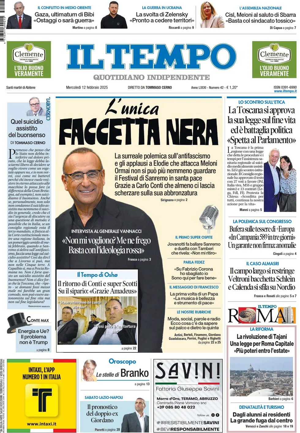 anteprima della prima pagina di il-tempo del 12/02/2025