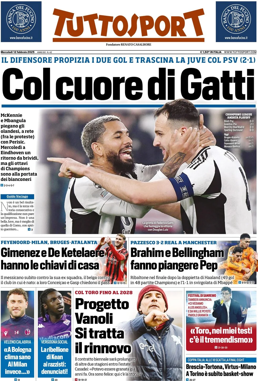 anteprima della prima pagina di tuttosport del 12/02/2025