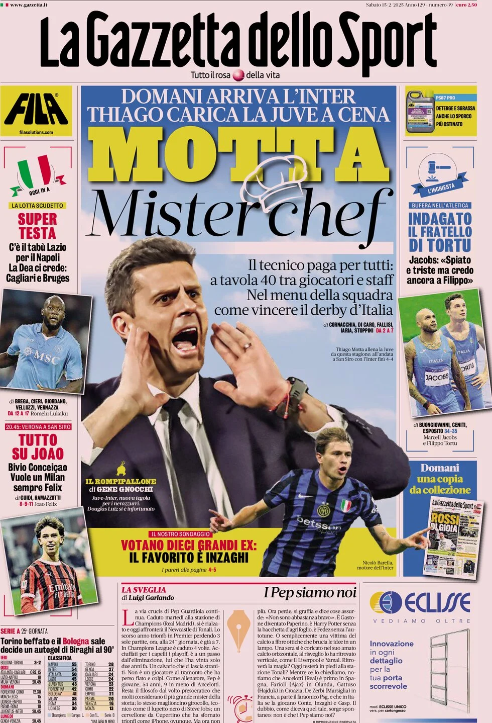 anteprima della prima pagina di la-gazzetta-dello-sport del 15/02/2025