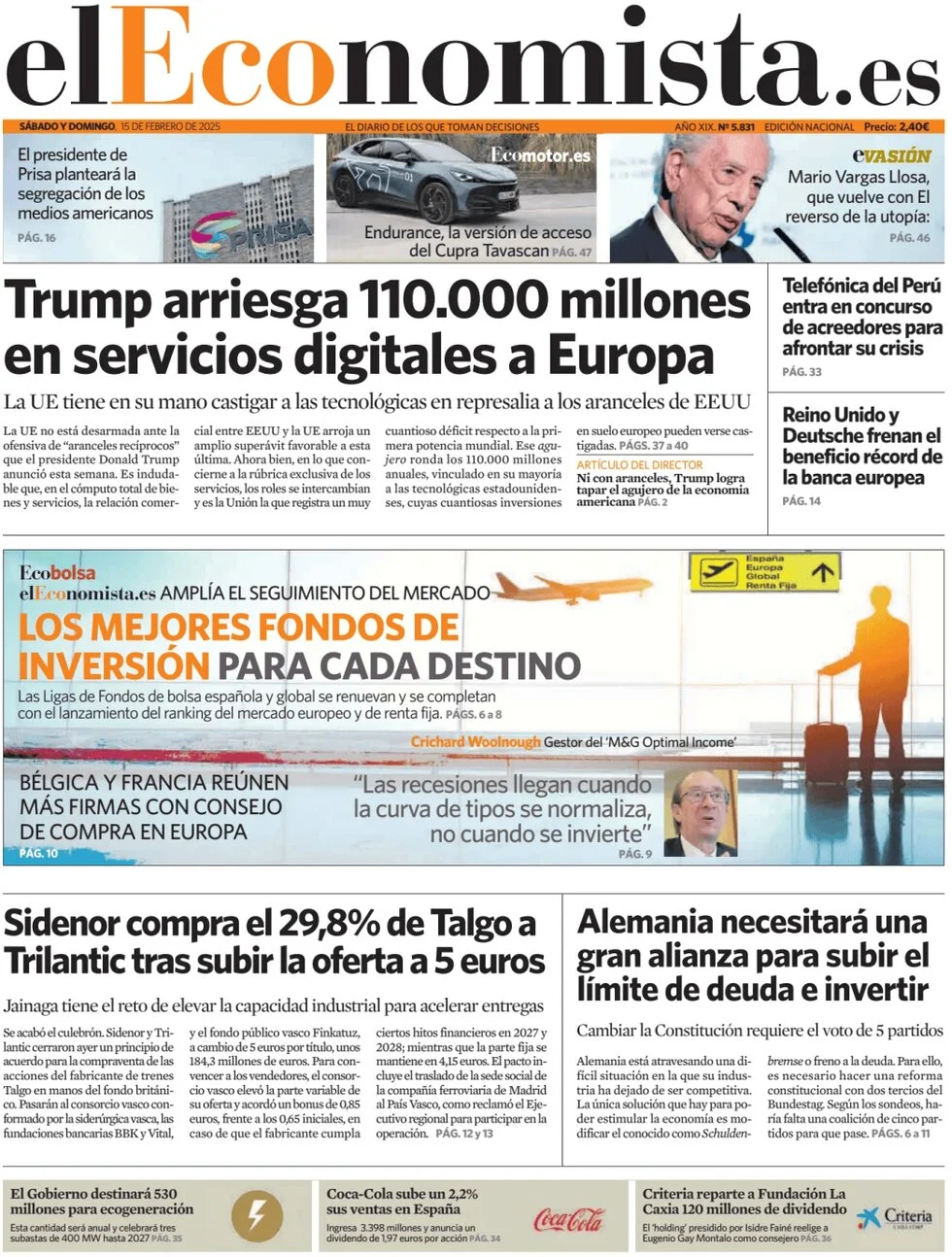 anteprima della prima pagina di el-economista del 15/02/2025