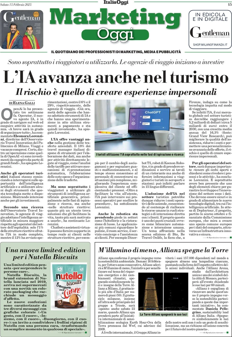 anteprima della prima pagina di marketing-oggi del 15/02/2025