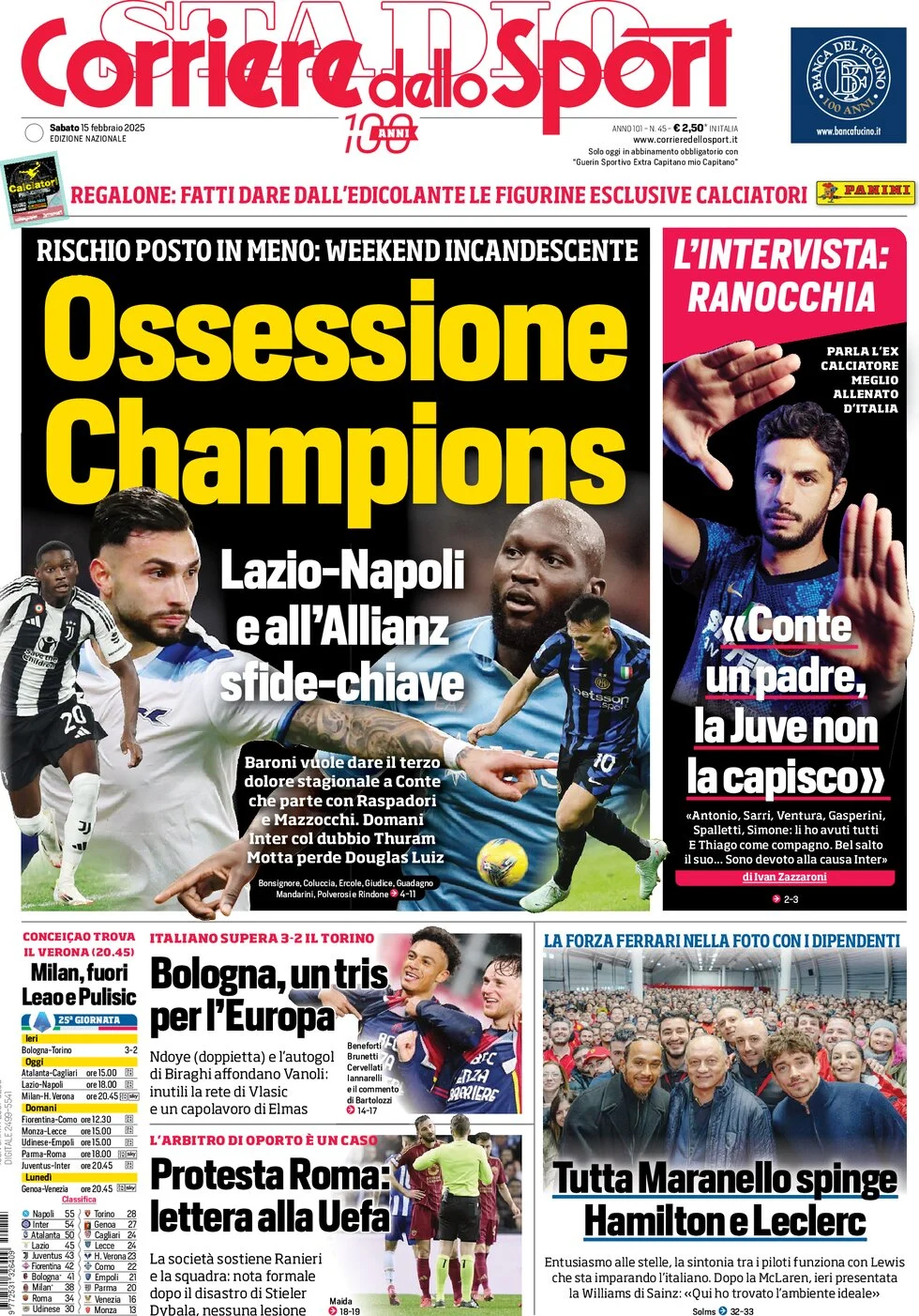 anteprima della prima pagina di corriere-dello-sport del 15/02/2025