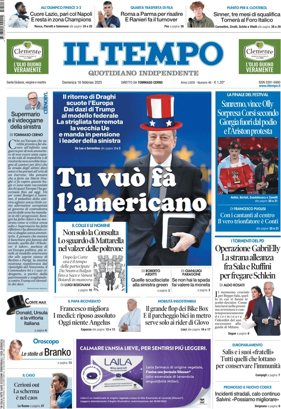 anteprima della prima pagina di il-tempo del 16/02/2025