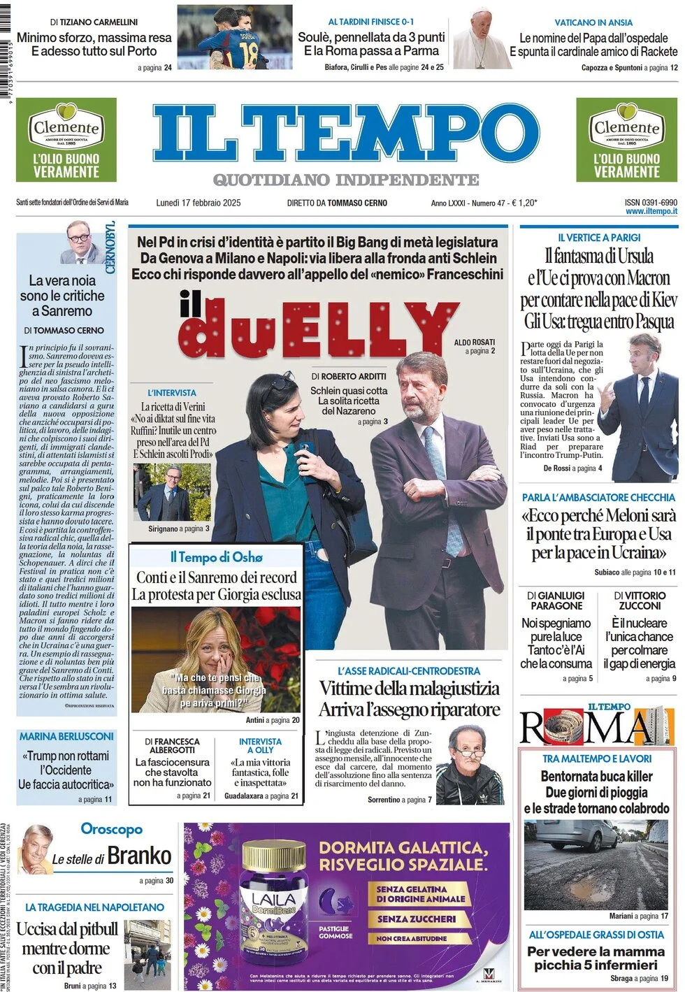 anteprima della prima pagina di il-tempo del 17/02/2025