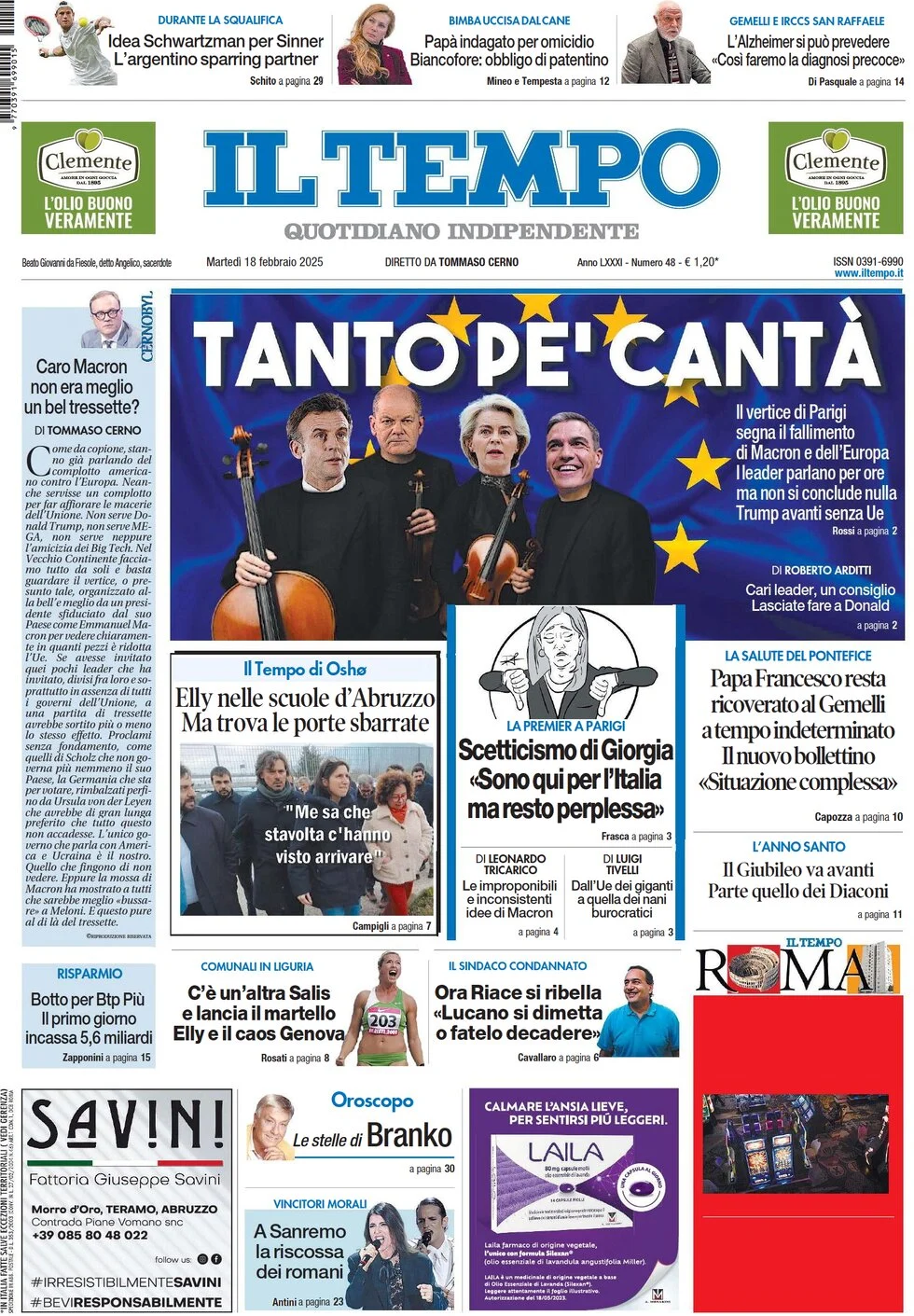 anteprima della prima pagina di il-tempo del 18/02/2025