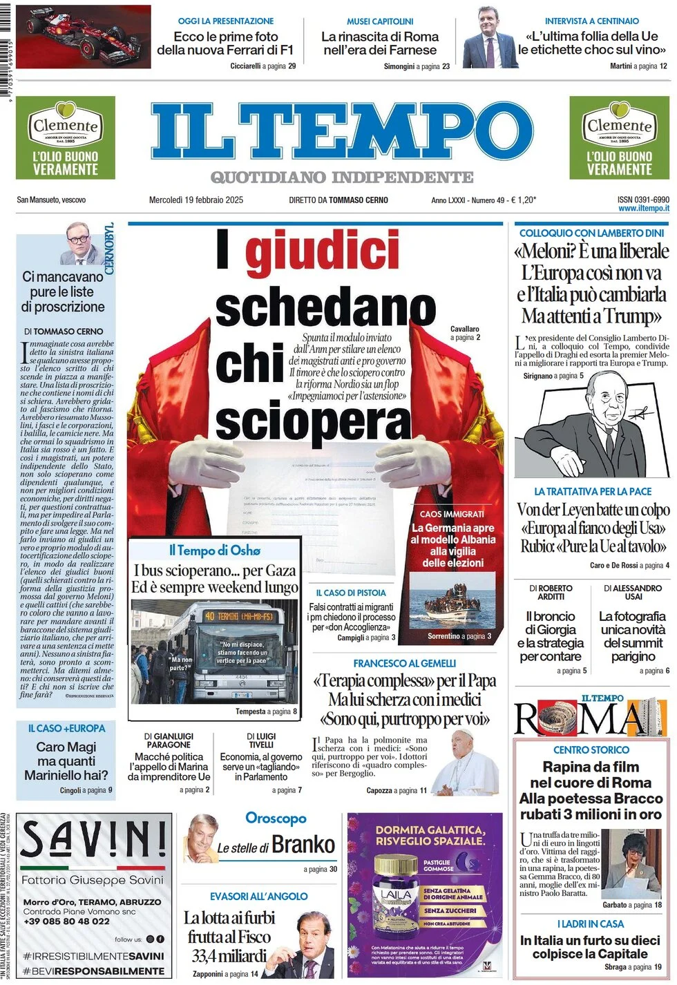 anteprima della prima pagina di il-tempo del 19/02/2025