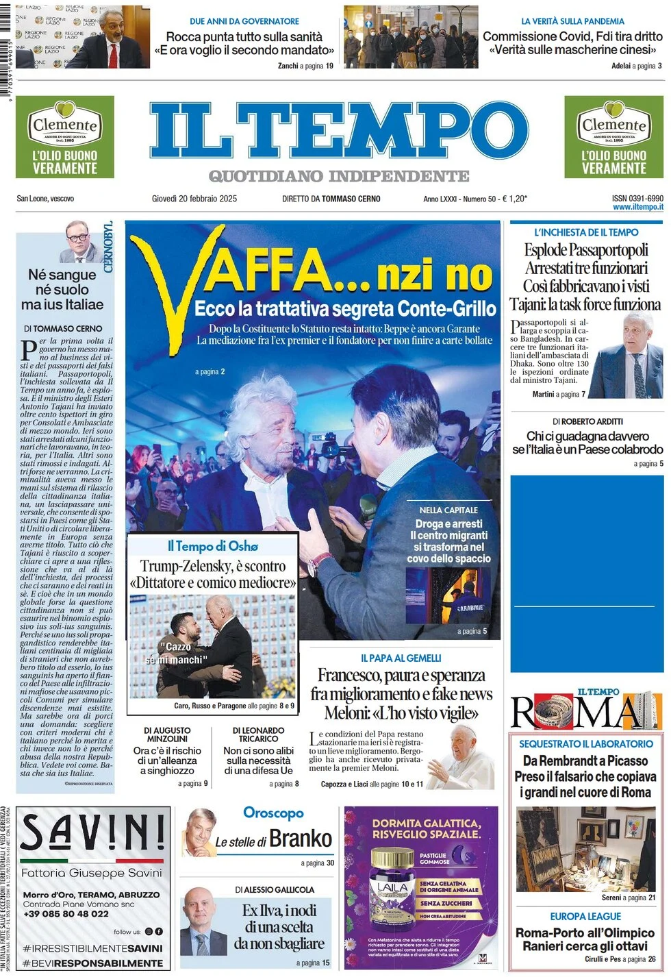 anteprima della prima pagina di il-tempo del 20/02/2025