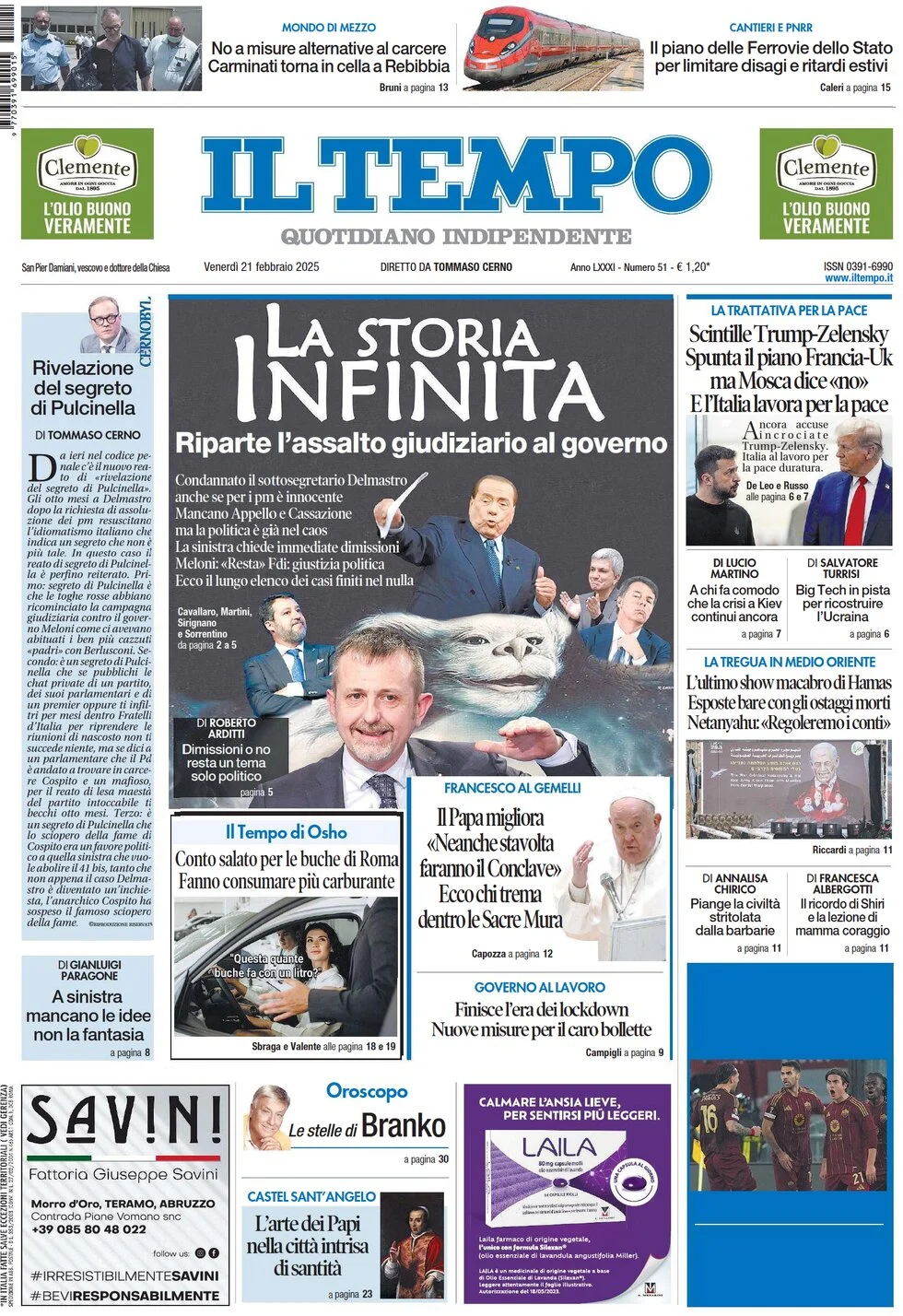 anteprima della prima pagina di il-tempo del 21/02/2025