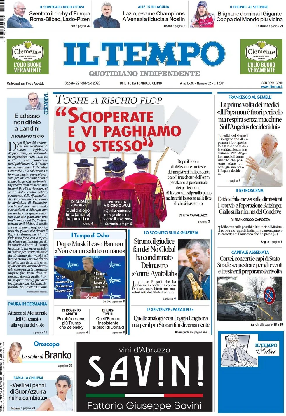 anteprima della prima pagina di il-tempo del 22/02/2025