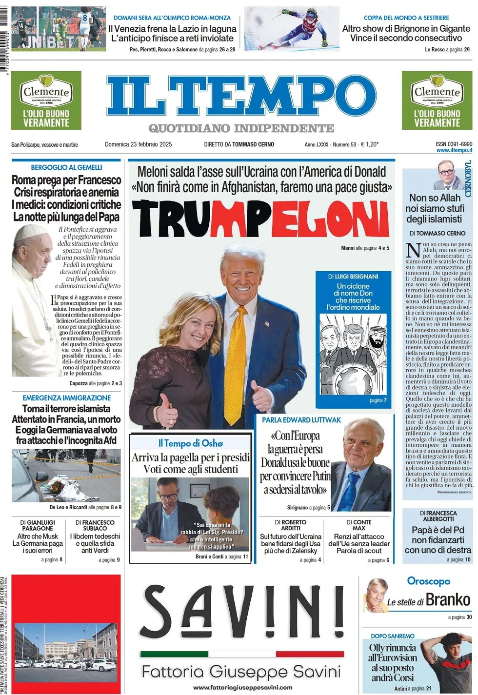 anteprima della prima pagina di il-tempo del 23/02/2025