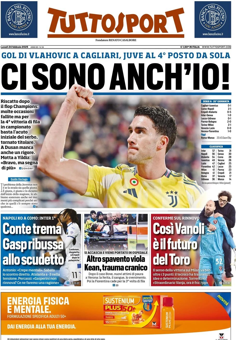 anteprima della prima pagina di tuttosport del 24/02/2025