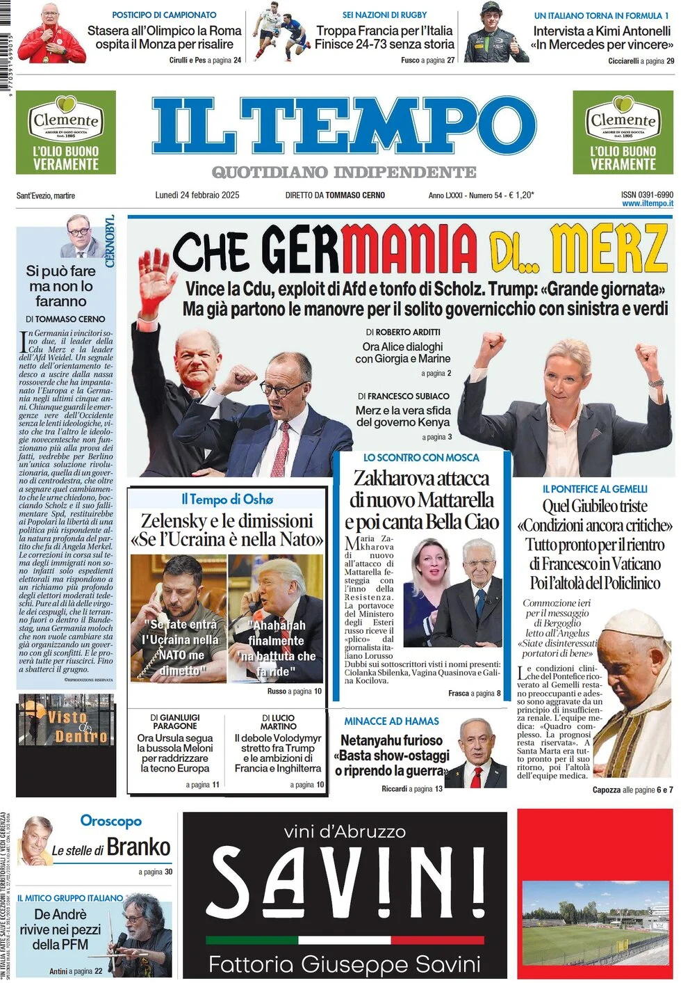anteprima della prima pagina di il-tempo del 24/02/2025