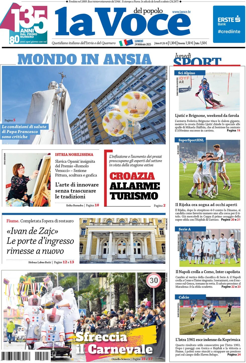 anteprima della prima pagina di la-voce-del-popolo del 24/02/2025