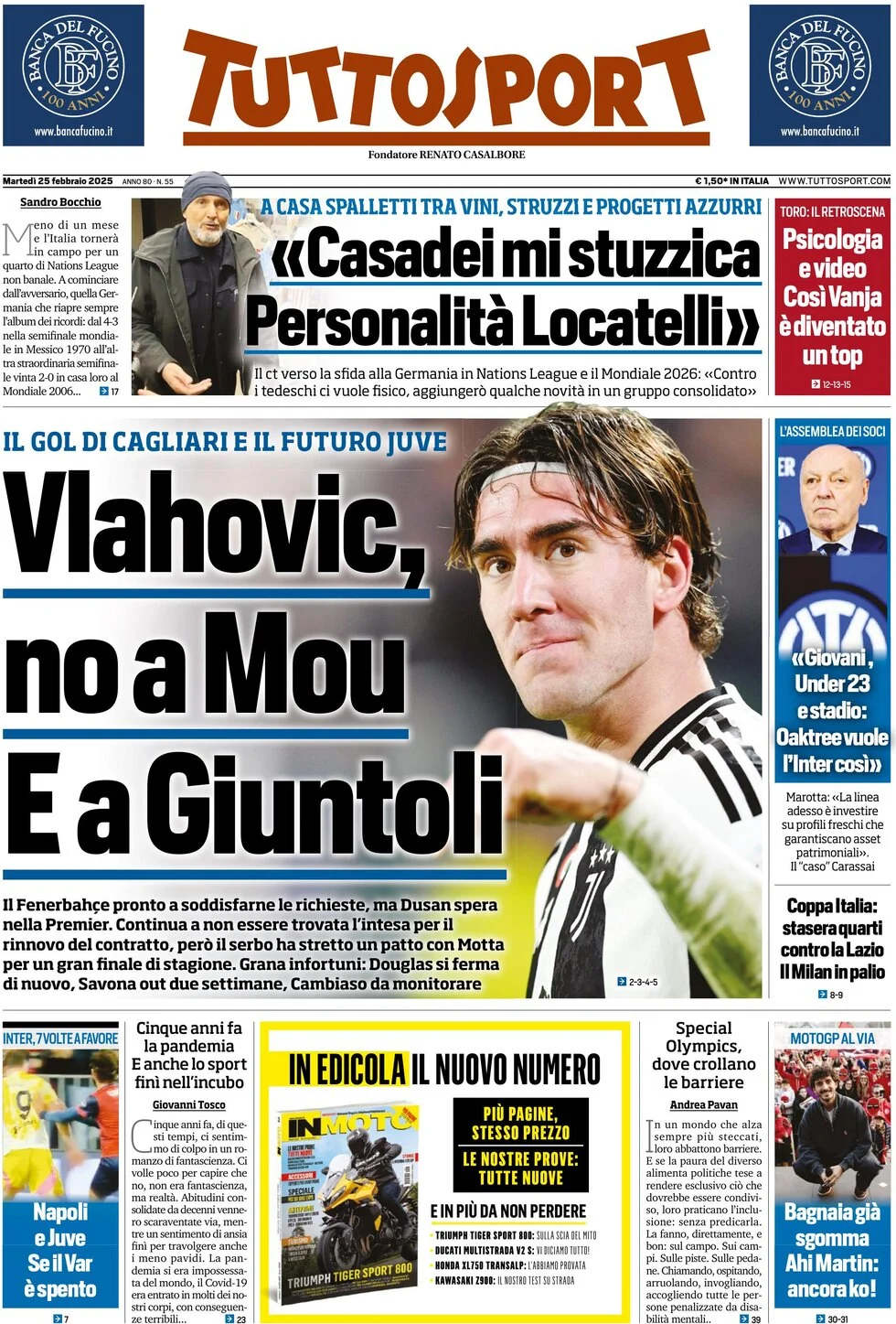 anteprima della prima pagina di tuttosport del 25/02/2025