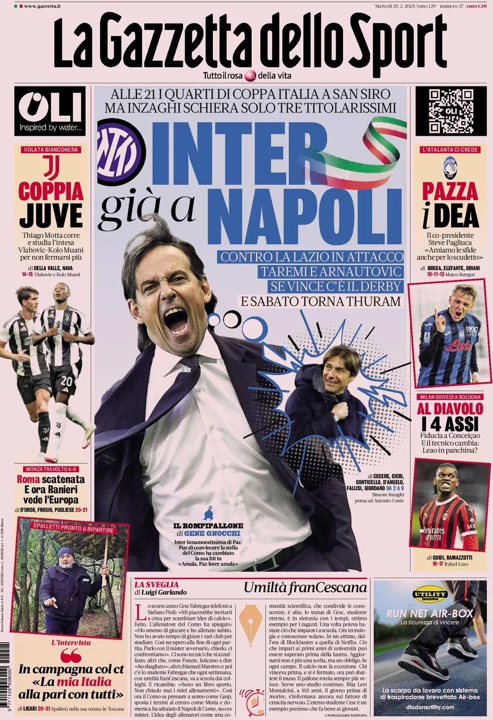 anteprima della prima pagina di la-gazzetta-dello-sport del 25/02/2025
