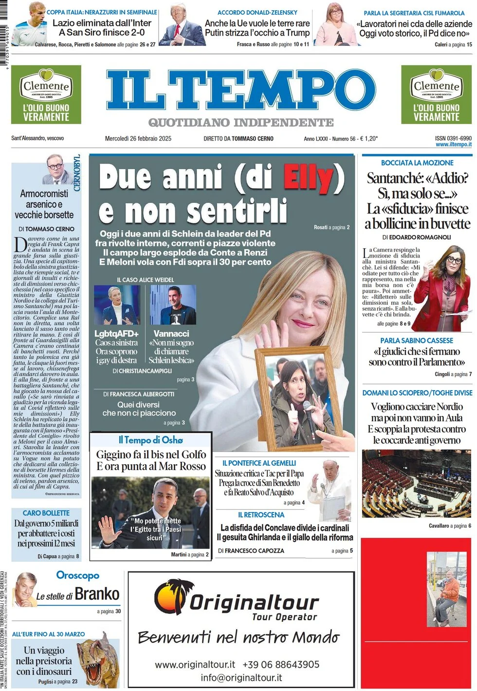 anteprima della prima pagina di il-tempo del 26/02/2025