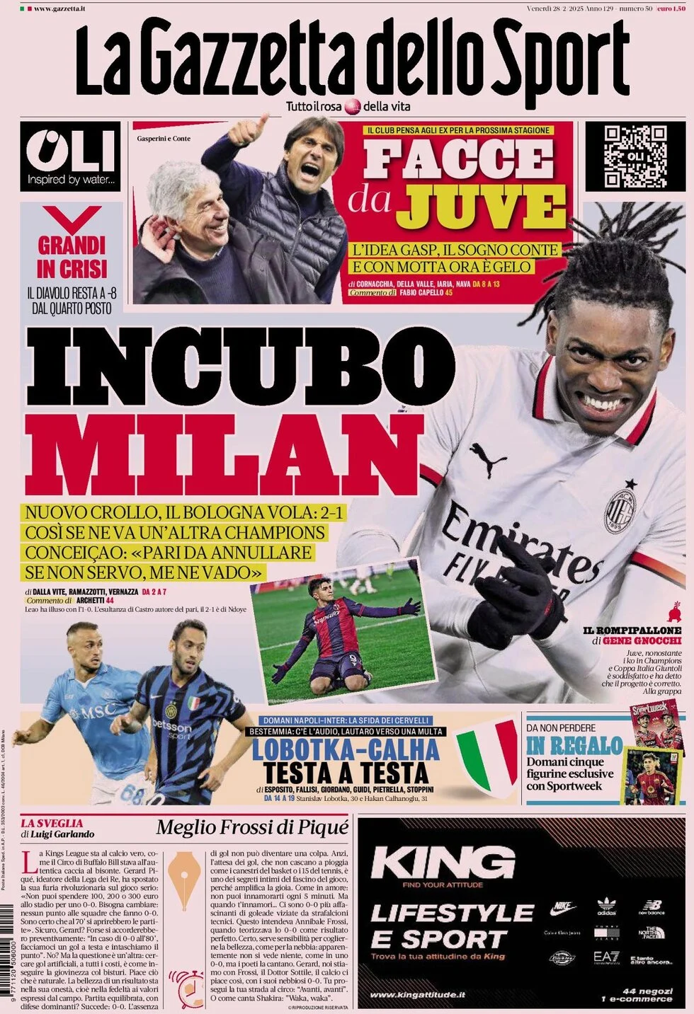 anteprima della prima pagina di la-gazzetta-dello-sport del 28/02/2025