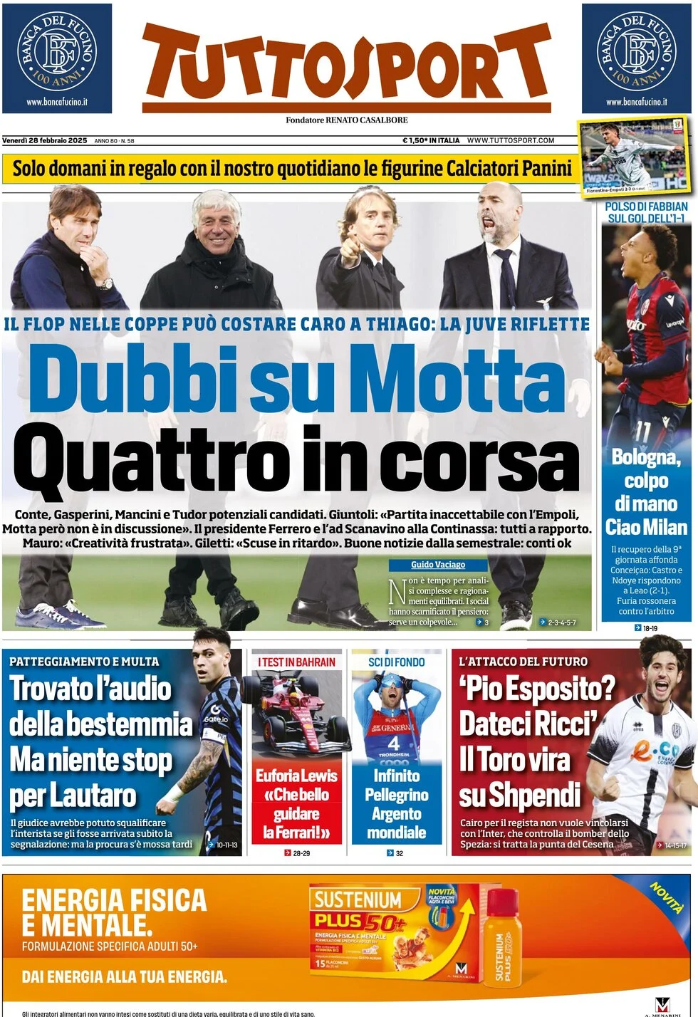 anteprima della prima pagina di tuttosport del 28/02/2025