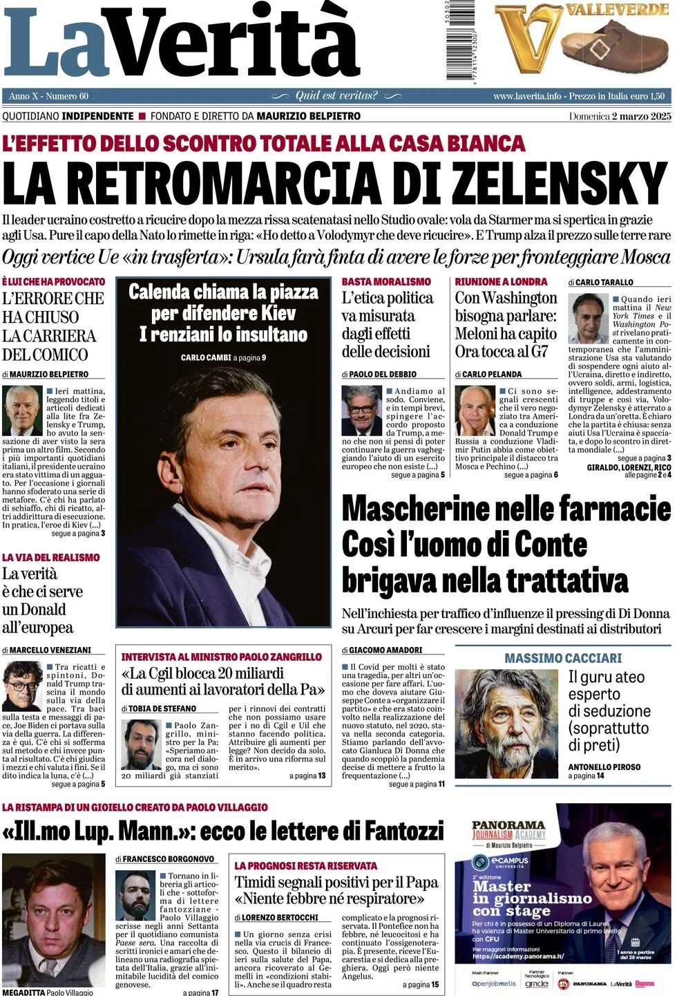 anteprima della prima pagina di la-verit del 02/03/2025