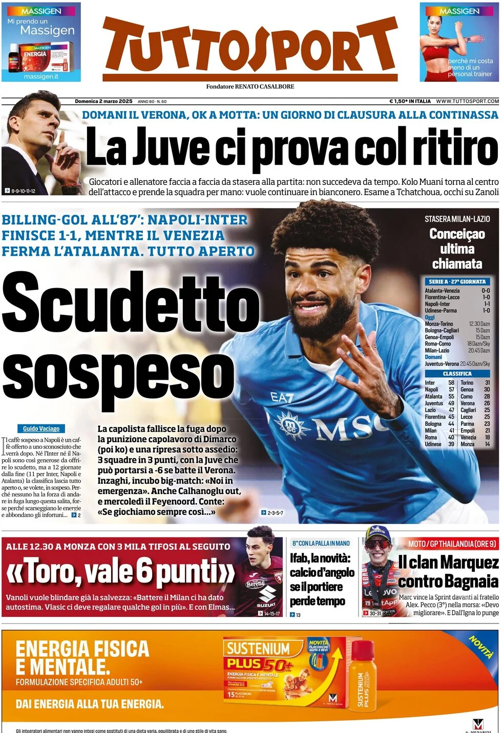 anteprima della prima pagina di tuttosport del 02/03/2025