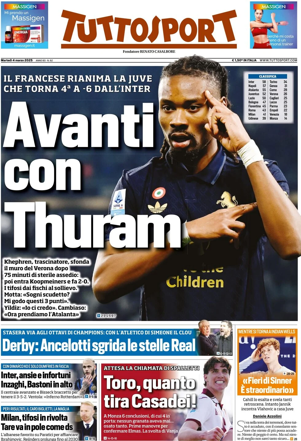 anteprima della prima pagina di tuttosport del 04/03/2025