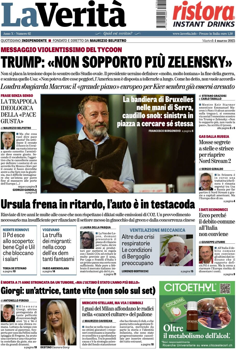 anteprima della prima pagina di la-verit del 04/03/2025