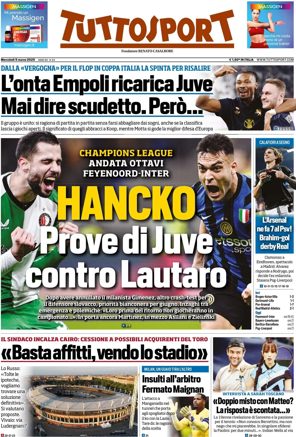 anteprima della prima pagina di tuttosport del 05/03/2025