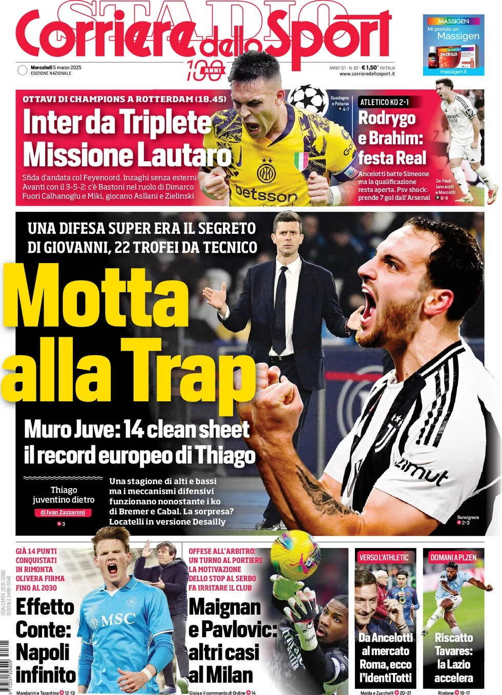 anteprima della prima pagina di corriere-dello-sport del 05/03/2025