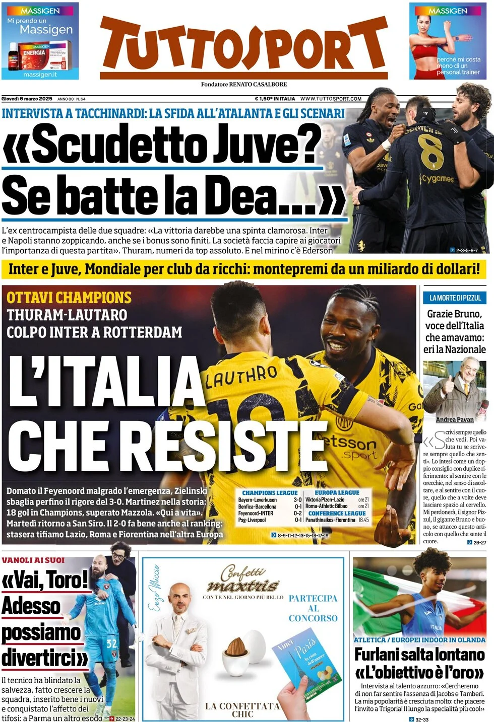 anteprima della prima pagina di tuttosport del 06/03/2025