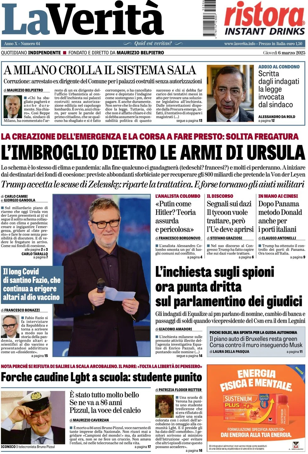 anteprima della prima pagina di la-verit del 06/03/2025