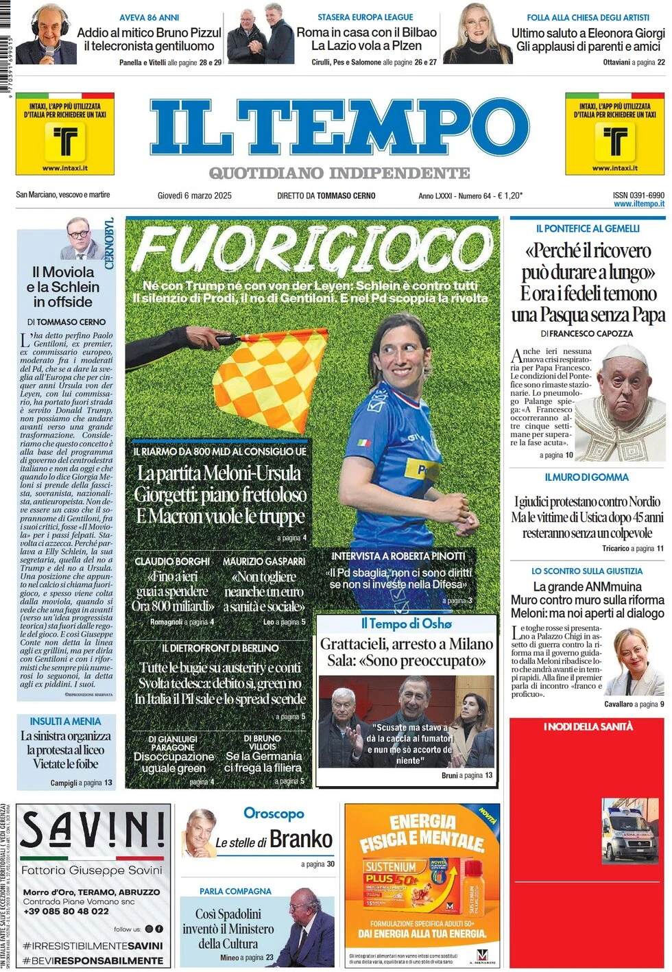 anteprima della prima pagina di il-tempo del 06/03/2025