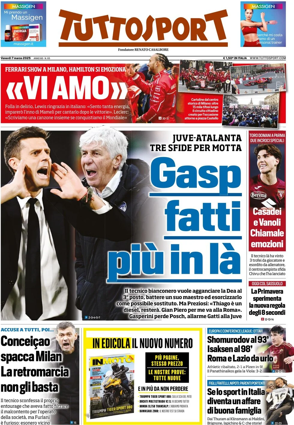 anteprima della prima pagina di tuttosport del 07/03/2025