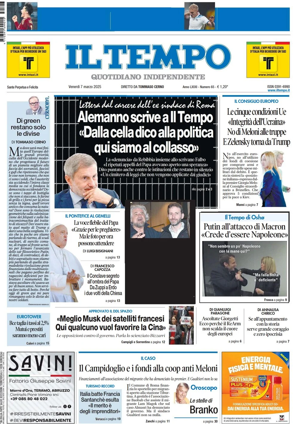 anteprima della prima pagina di il-tempo del 07/03/2025