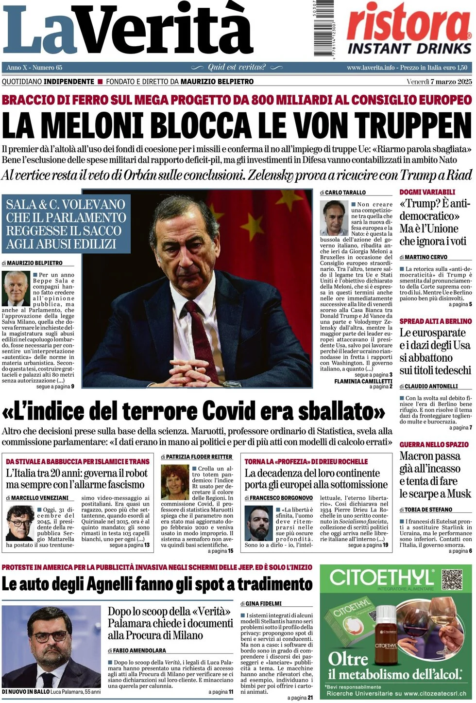 anteprima della prima pagina di la-verit del 07/03/2025