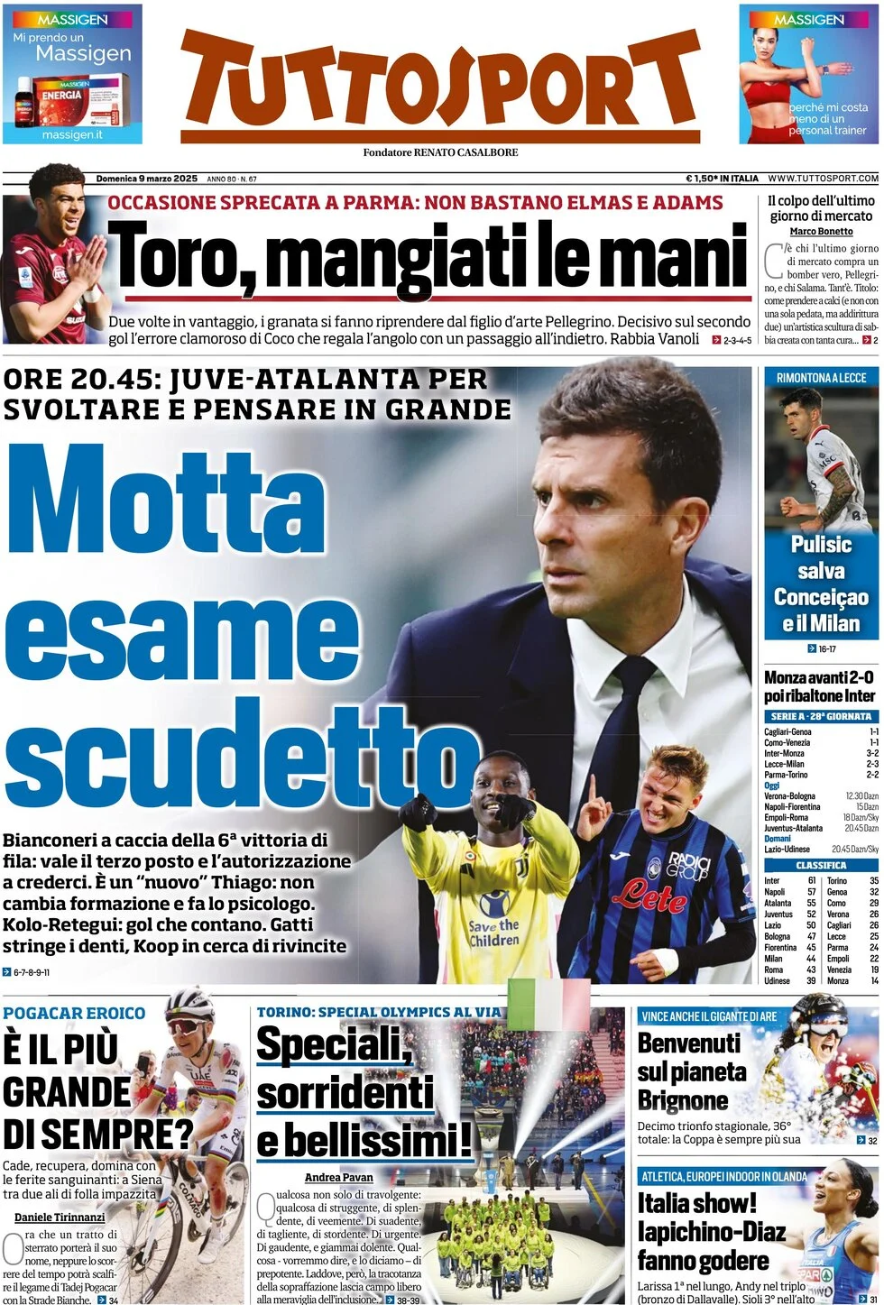 anteprima della prima pagina di tuttosport del 09/03/2025
