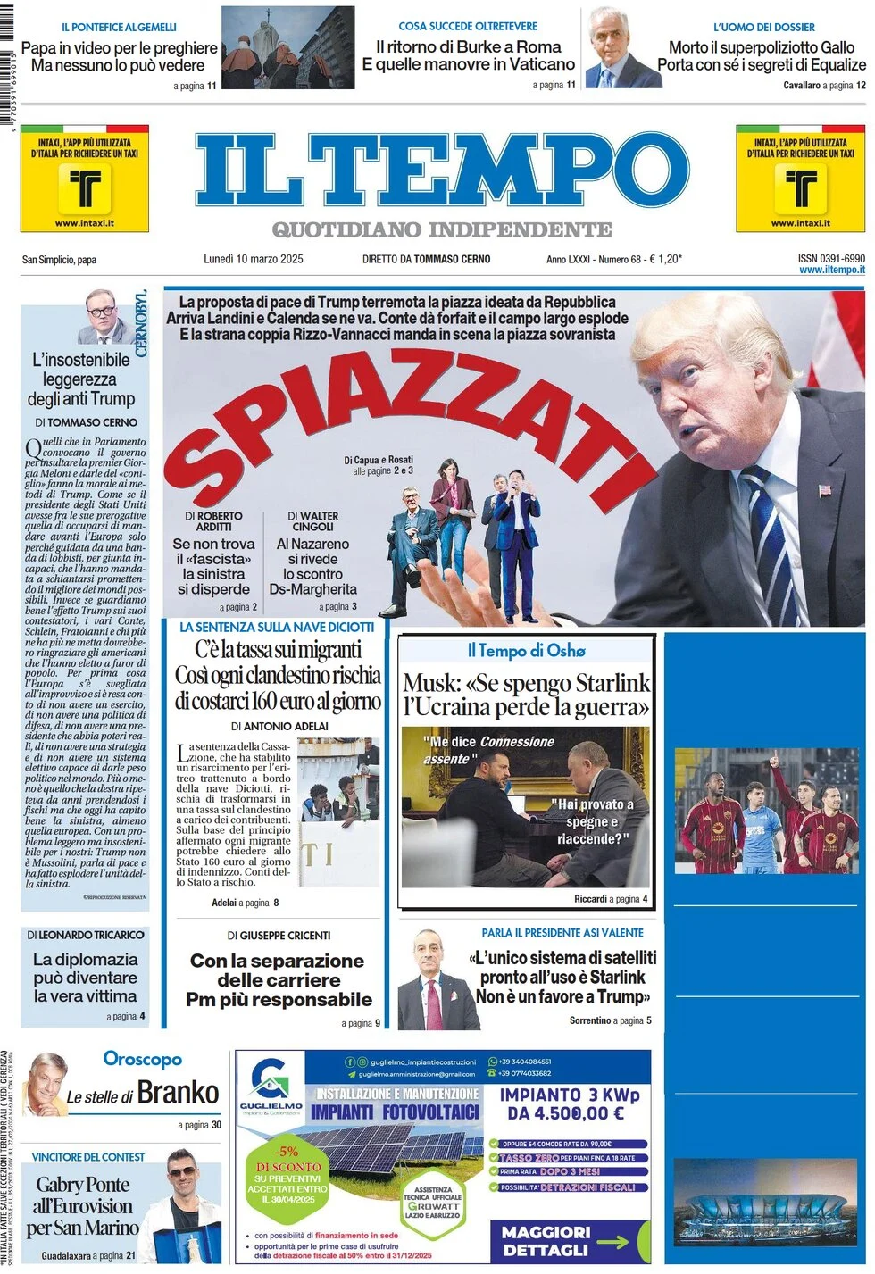 anteprima della prima pagina di il-tempo del 10/03/2025